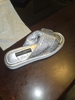 Dolce & Gabbana Silver Crystal Crossover Slide